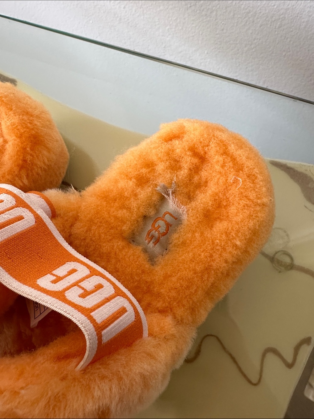 UGG Orange Plush Shearling Slide with Logo Heel Strap - Picture 4 of 6